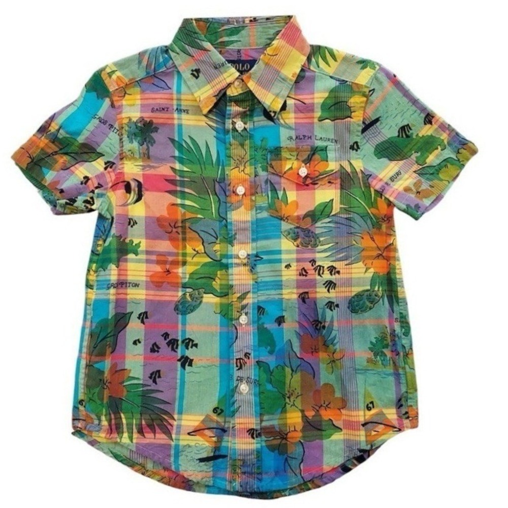 Polo Ralph Lauren Tropical Shirt Boys 9Months Madras Print Colorful Plaid, CB68